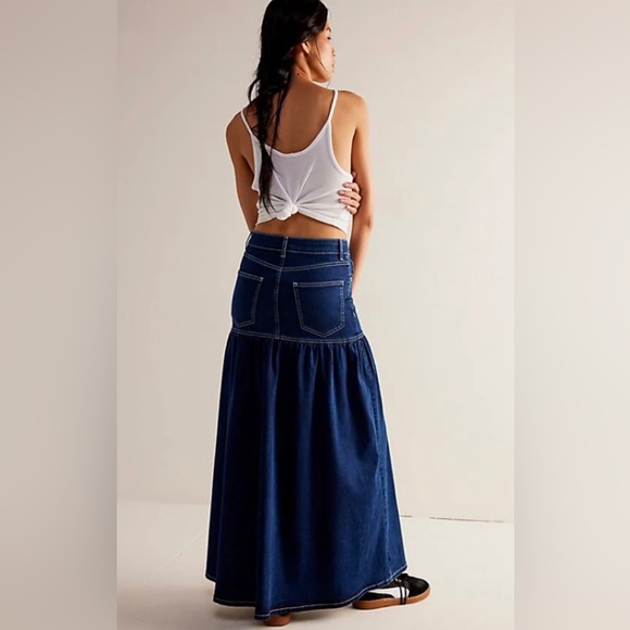 Free People Dresses & Skirts - NWOT Free People Jordan Maxi Skirt We the Free Deep Blue Wash Size 12
